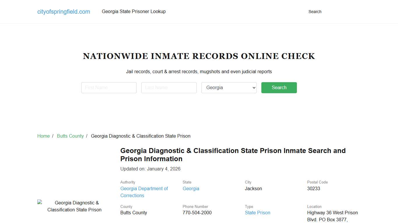 Georgia Diagnostic & Classification State Prison Inmate Search, Visitation, Phone no. & Mailing Information