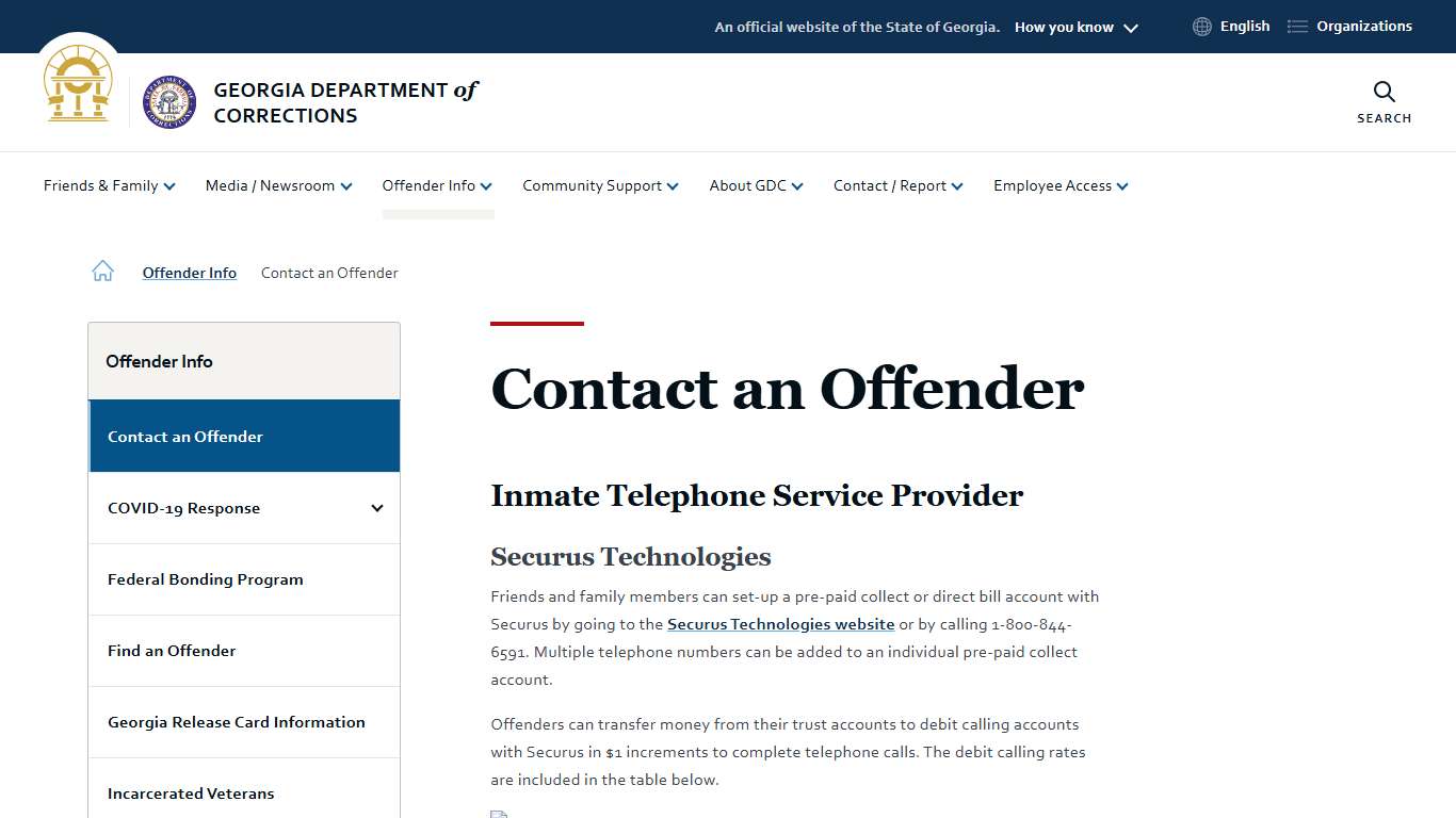 Contact an Offender | Georgia Department of Corrections